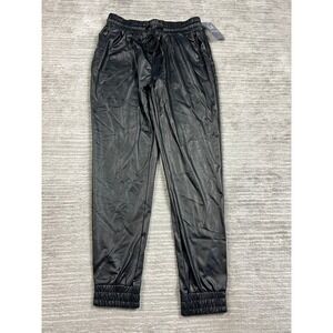 LA Winner Jogger Pants Women Medium Black Faux Leather SG-JB0071 Elastic Waist